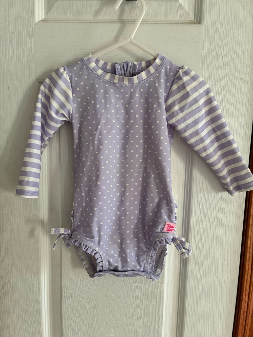 Baby Girl Ruffle Butts Lavender Heart Long-Sleeve One-Piece Swimsuit- 18-24 mo.